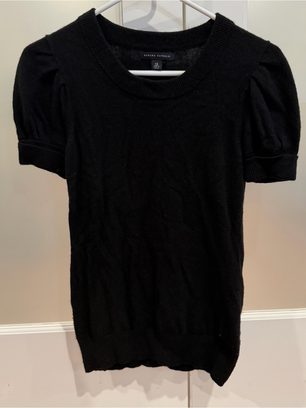 Banana Republic Black Short Sleeve Scoop Neck Sweater- rabbit hair and cashmere